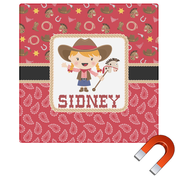 Custom Red Western Square Car Magnet - 10" (Personalized)