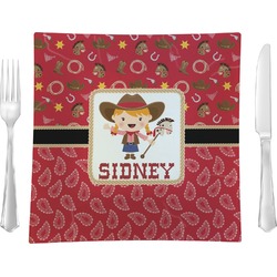 Red Western 9.5" Glass Square Lunch / Dinner Plate- Single or Set of 4 (Personalized)