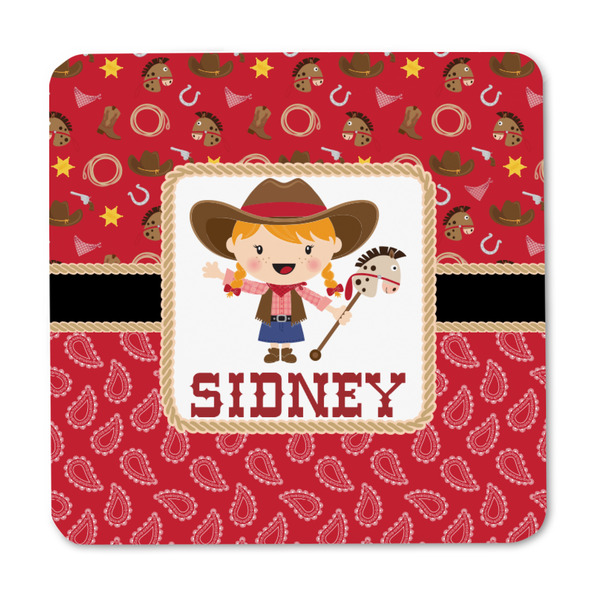 Red Western Square Fridge Magnet - FRONT