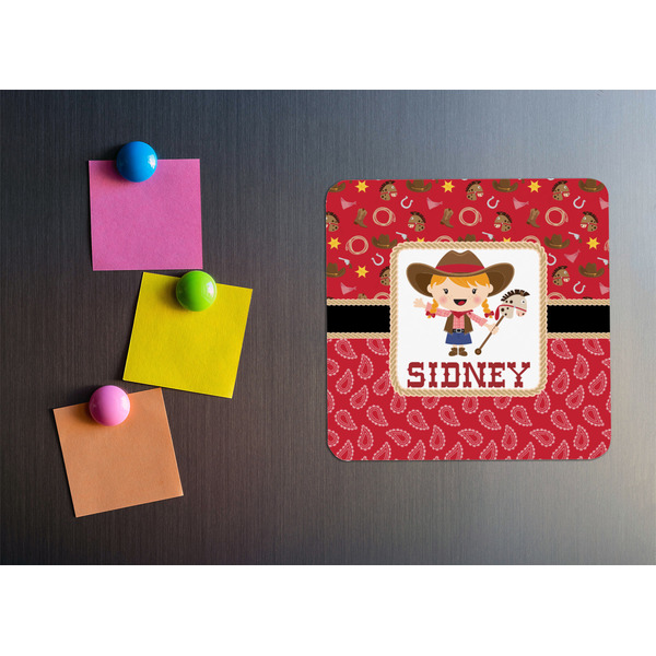 Red Western Square Fridge Magnet - LIFESTYLE