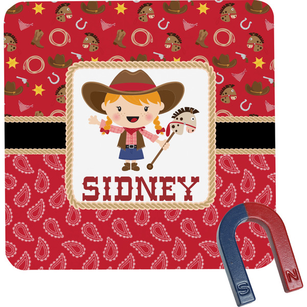 Custom Red Western Square Fridge Magnet (Personalized)