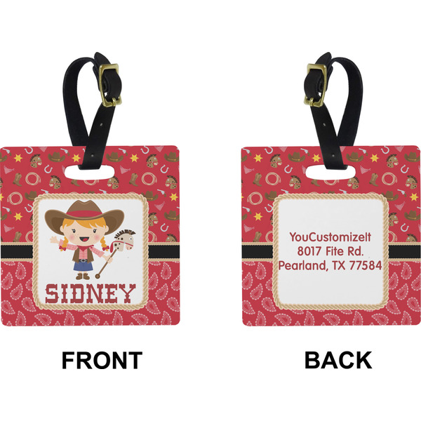 Red Western Square Luggage Tag (Front + Back)