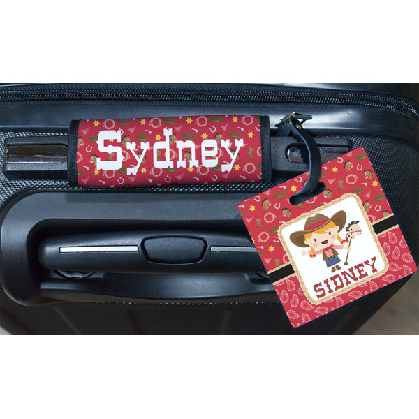 Red Western Square Luggage Tag & Handle Wrap - In Context