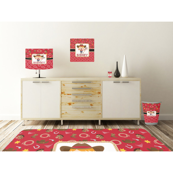 Red Western Square Wall Decal Wooden Desk
