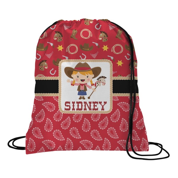Custom Red Western Drawstring Backpack - Large (Personalized)