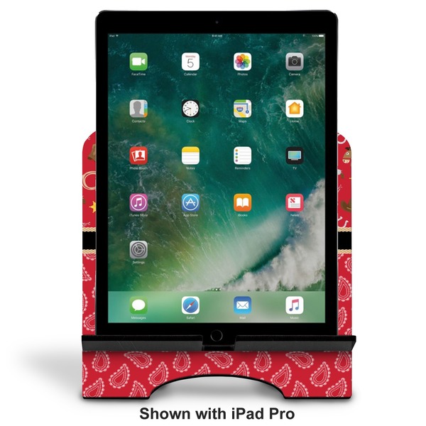Red Western Stylized Tablet Stand - Front with ipad