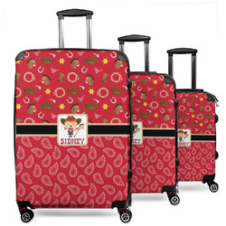 Red Western 3 Piece Luggage Set - 20" Carry On, 24" Medium Checked, 28" Large Checked (Personalized)