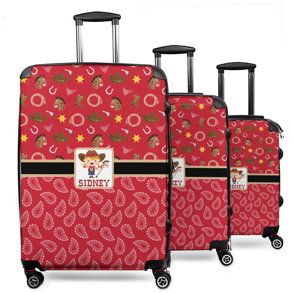 Custom Red Western 3 Piece Luggage Set - 20" Carry On, 24" Medium Checked, 28" Large Checked (Personalized)