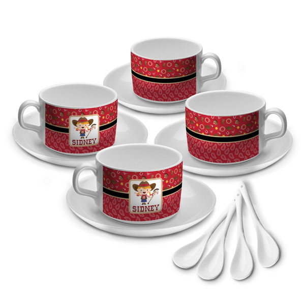 Custom Red Western Tea Cup - Set of 4 (Personalized)