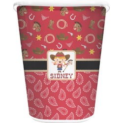 Red Western Waste Basket - Double Sided (White) (Personalized)