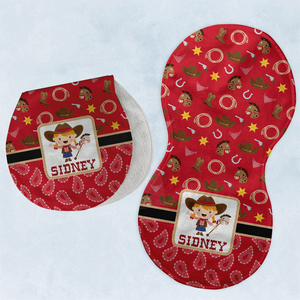 Custom Red Western Burp Pads - Velour - Set of 2 w/ Name or Text