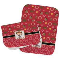Red Western Burp Cloths - Fleece - Set of 2 w/ Name or Text