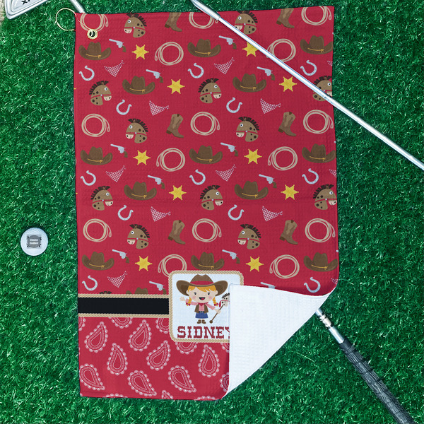 Red Western Waffle Weave Golf Towel - In Context