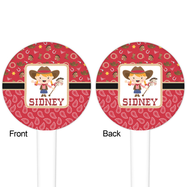 Red Western White Plastic 4" Food Pick - Round - Double Sided - Front & Back