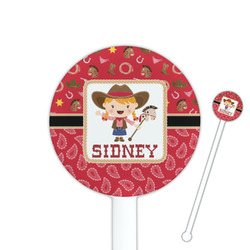 Red Western 5.5" Round Plastic Stir Sticks - White - Double Sided (Personalized)