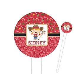 Red Western 6" Round Plastic Food Picks - White - Single Sided (Personalized)