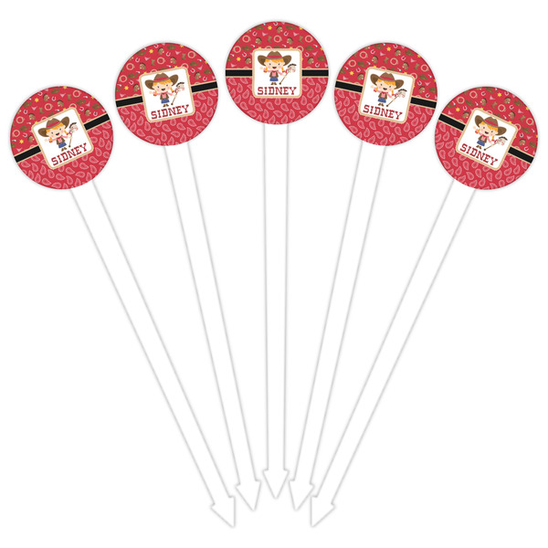 Red Western White Plastic 6" Food Pick - Round - Fan View