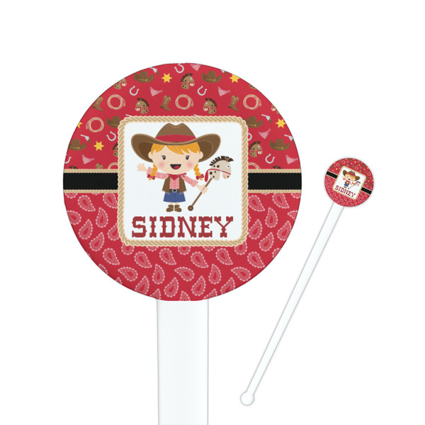 Custom Red Western 7" Round Plastic Stir Sticks - White - Single Sided (Personalized)