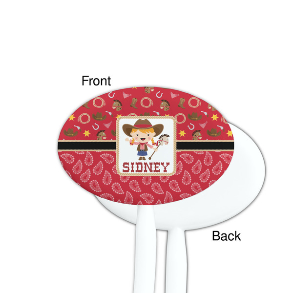 Red Western White Plastic 7" Stir Stick - Single Sided - Oval - Front & Back