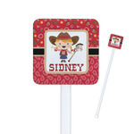 Red Western Square Plastic Stir Sticks - Single Sided (Personalized)