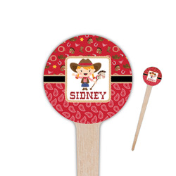 Red Western 4" Round Wooden Food Picks - Single Sided (Personalized)
