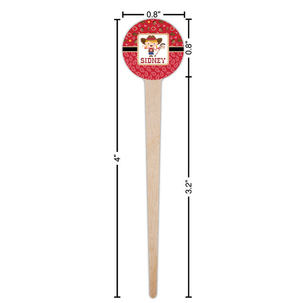 Red Western Wooden 4" Food Pick - Round - Dimensions