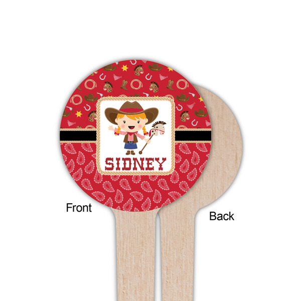 Red Western Wooden 4" Food Pick - Round - Single Sided - Front & Back