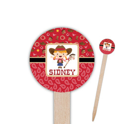 Red Western 6" Round Wooden Food Picks - Single Sided (Personalized)