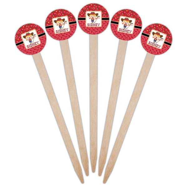 Red Western Wooden 6" Food Pick - Round - Fan View