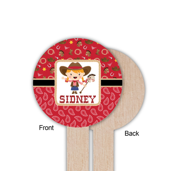 Red Western Wooden 6" Food Pick - Round - Single Sided - Front & Back