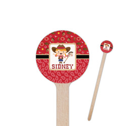 Red Western 6" Round Wooden Stir Sticks - Single Sided (Personalized)