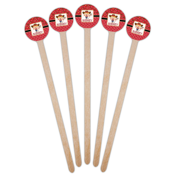 Red Western Wooden 7.5" Stir Stick - Round - Fan View