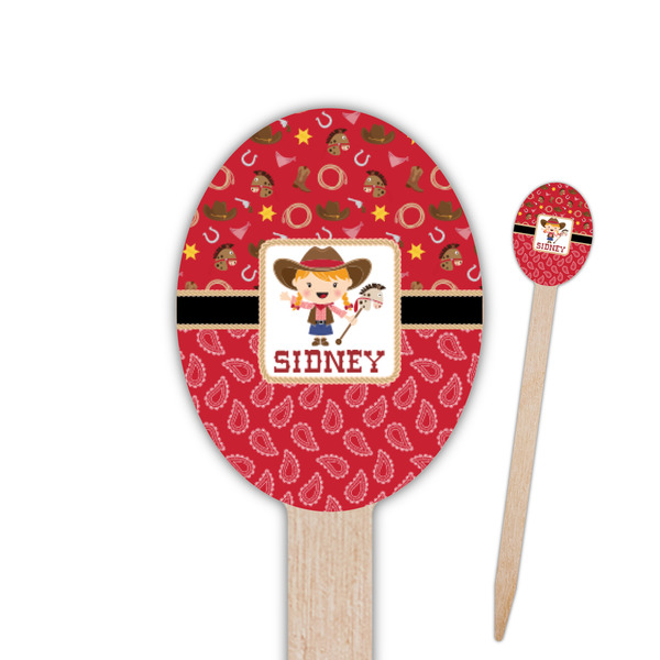 Custom Red Western Oval Wooden Food Picks - Double Sided (Personalized)