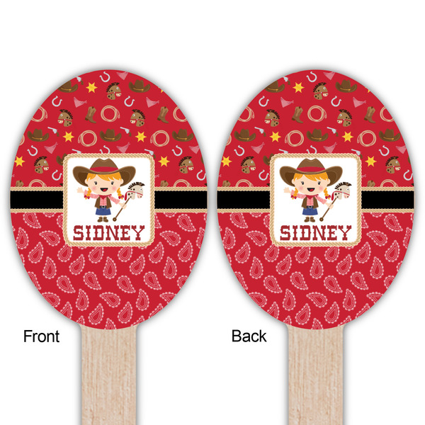 Red Western Wooden Food Pick - Oval - Double Sided - Front & Back