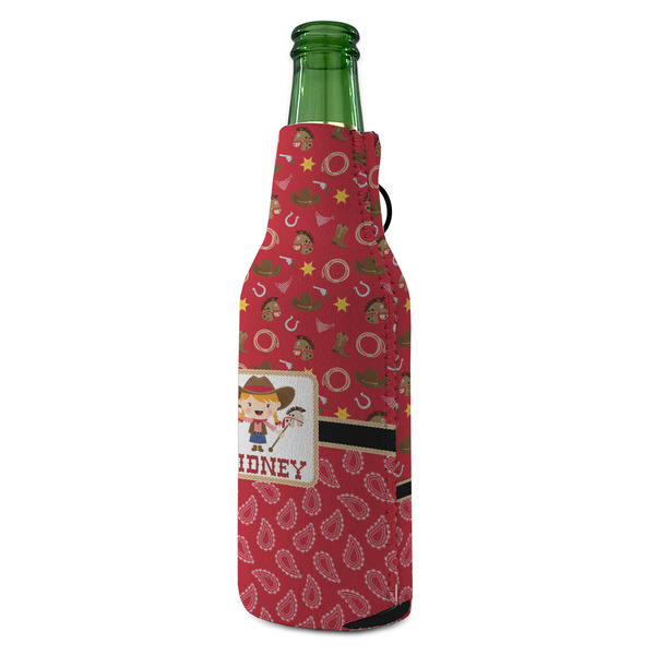 Red Western Zipper Bottle Cooler - ANGLE (bottle)