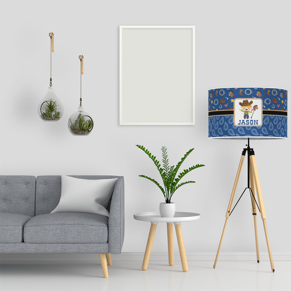 Blue Western 12" Drum Lampshade - LIFESTYLE