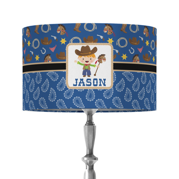 Blue Western 12" Drum Lampshade - ON STAND (Fabric)