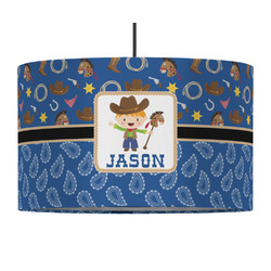 Blue Western 12" Drum Pendant Lamp - Fabric (Personalized)