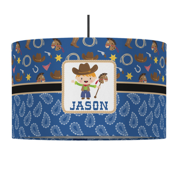 Custom Blue Western 12" Drum Pendant Lamp - Fabric (Personalized)