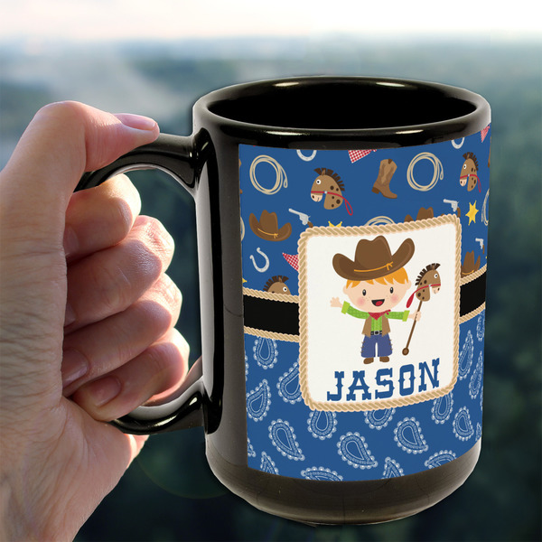 Blue Western 15oz. Black Mug - LIFESTYLE