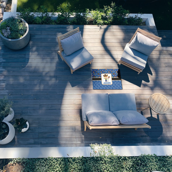 Blue Western 2'x3' Patio Rug - In Context