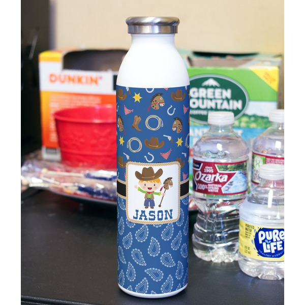 Blue Western 20oz Water Bottles - Full Print - In Context