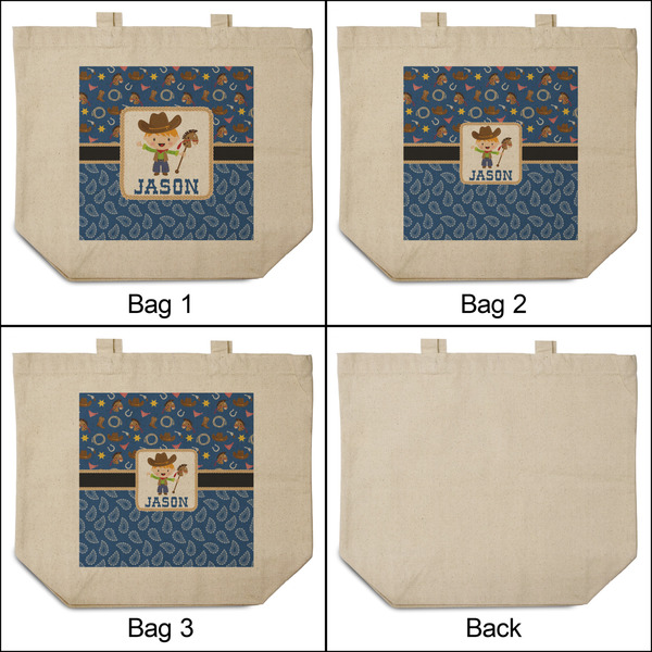 Blue Western 3 Reusable Cotton Grocery Bags - Front & Back View