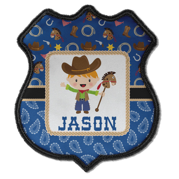 Custom Blue Western Iron On Shield Patch C w/ Name or Text