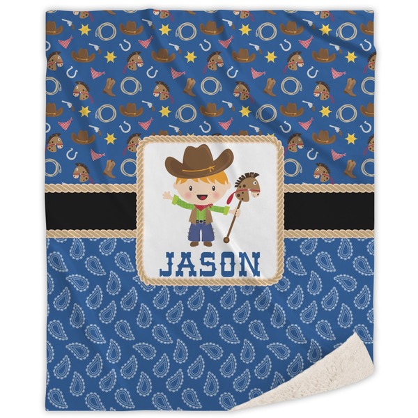 Custom Blue Western Sherpa Throw Blanket (Personalized)