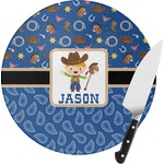 Blue Western Round Glass Cutting Board - Small (Personalized)