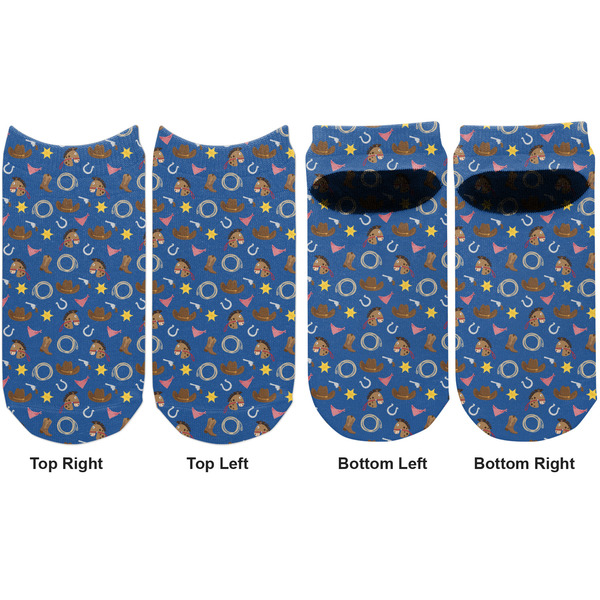Blue Western Adult Ankle Socks - Double Pair - Front and Back - Apvl