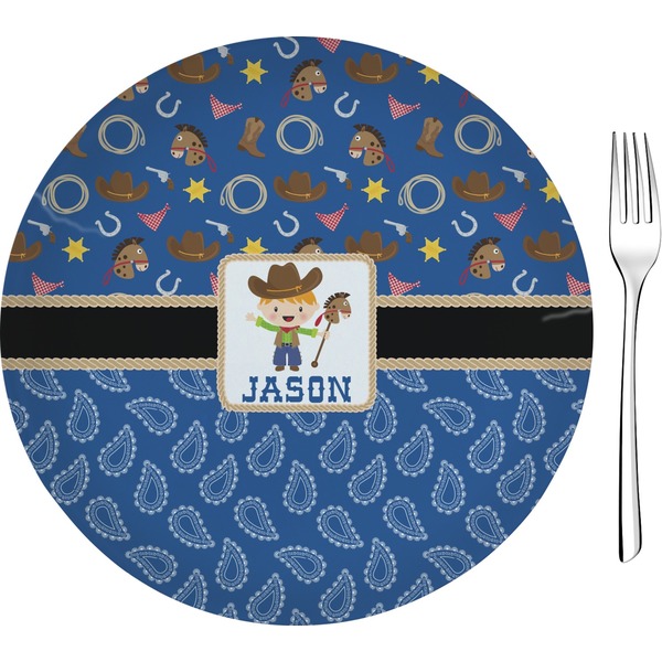 Custom Blue Western 8" Glass Appetizer / Dessert Plates - Single or Set (Personalized)