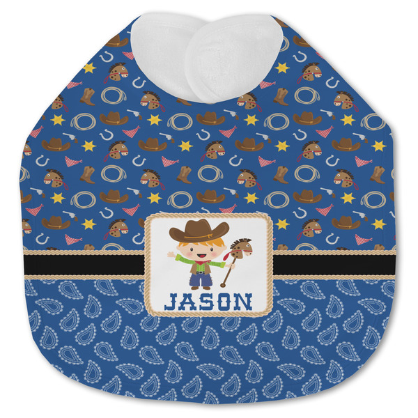 Custom Blue Western Jersey Knit Baby Bib w/ Name or Text