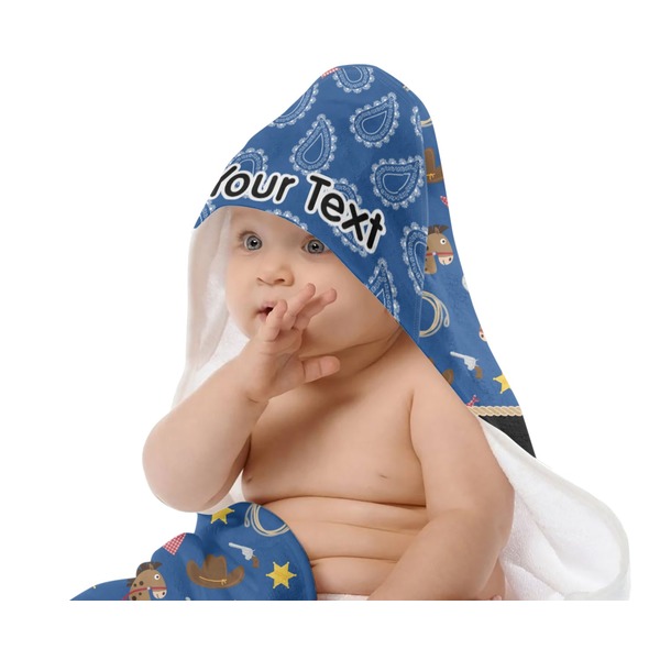 Blue Western Baby Hooded Towel on Child